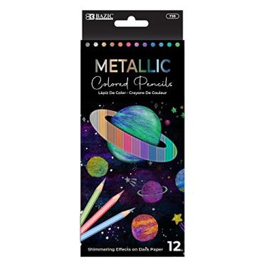 Imagem de BAZIC Products Conjunto de lápis de cor metálicos com 12 tonalidades brilhantes pré-afiadas para desenho de colorir, materiais de arte profissionais para artistas (pacote com 12), 1 pacote