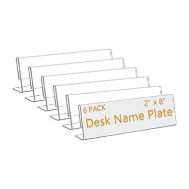 Imagem de Opexscal - Pacote com 6 placas de identificação escritório personalizadas acrílico 20 x 5 cm, etiquetas nome para mesas, suporte placa mesa transparente exibição