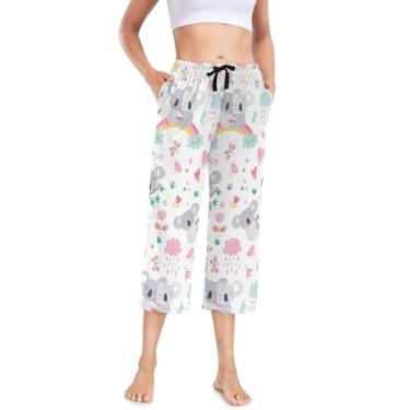 Imagem de Calças de pijama femininas casuais cortadas ajustáveis calças de pijama femininas rosa floral coala, Coala floral rosa, M