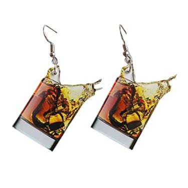 Imagem de Brincos pendentes de caneca de cerveja criativa adorável simulação de garrafa de cerveja brincos de gota de lata de cerveja brincos de taça de vinho tinto brincos de uísque joias fofas de festa para