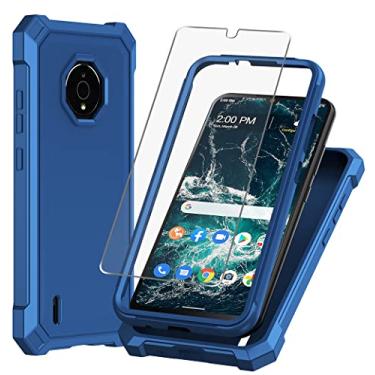 Imagem de HAIJ Capa para Nokia C200, com protetor de tela de vidro temperado 360 em TPU macio, à prova de choque, à prova de choque, capa protetora para celular para Nokia C200 N151DL (azul)