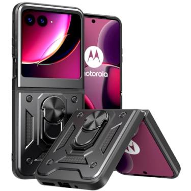 Imagem de Rome Tech Capa tática protetora de celular para Motorola RAZR+ Plus 2023 / Moto Razr 40 Ultra - Capa armadura resistente com suporte magnético - Moto Razer de grau militar - Preto