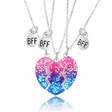 Imagem de Saalort Colares Best Friend para 3 colares de coração combinando com pingente magnético da amizade, Cobre, Zircônia cúbica