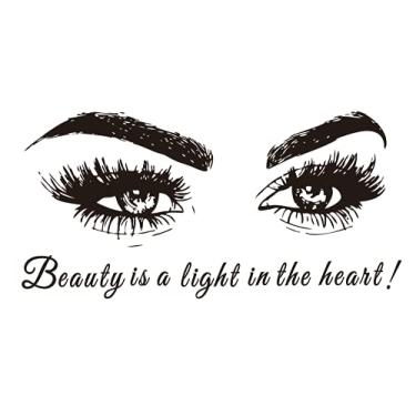 Imagem de Adesivo de parede para decoração de interiores para casa salão de beleza cílios cílios decalque de parede sobrancelhas citação provérbios decoração para quarto TM-67 (A beleza é uma luz no coração)
