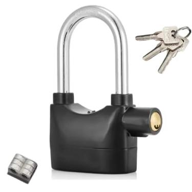 Imagem de Cadeado Alarme Sirene Anti Furto 110dba Trava Moto CasaPortão Cor Preto (Longo)