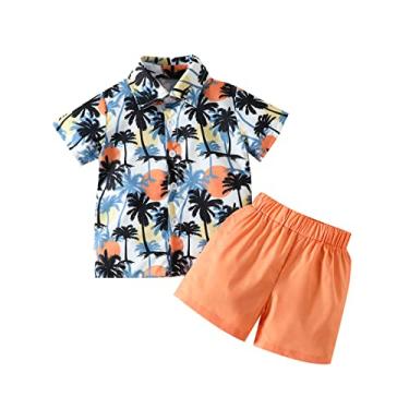 Imagem de Camiseta infantil para meninos, manga curta, estampa floral, árvore, shorts para meninos, Laranja, 18-24 Meses