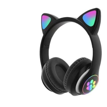 Imagem de Waillynice Fone de ouvido sem fio BT com controle de microfone LED infantil menina estéreo música capacete fone de ouvido Bluetooth (preto)