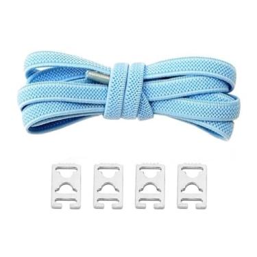 Imagem de Sem Cadarços De Gravata Cadarços Elásticos Cadarços Rápidos E Preguiçosos Para Crianças E Adultos Cadarços Planos Tênis De Borracha Cadarço De Corrida(Sky blue)