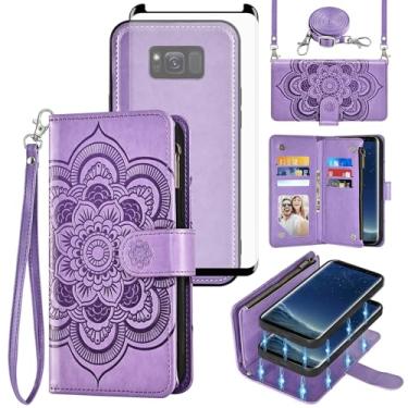 Imagem de Asuwish Capa de celular para Samsung Galaxy S8 carteira com zíper magnética destacável com protetor de tela de vidro temperado, alça transversal, porta-cartões de flores S 8 8S Edge SM-G950U mulheres