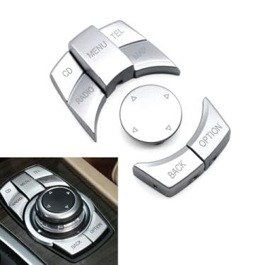 Imagem de Goodithy Silver CIC iDrive Capas de botão de controle multifuncional, console central, botões multimídia, tampas, acabamento de substituição, para BMW 1/3/5/6/X1/X5/X6/Z4 Series E60 E61 E87 E90 E91