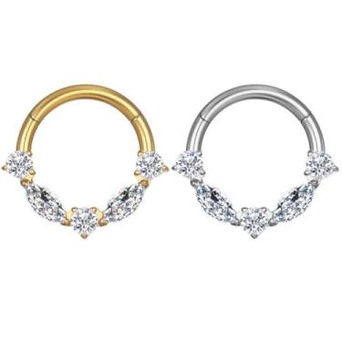 Imagem de LOMISS Brinco Piercing Nariz Argola Piercing Septo Orelha Tragus Pvd Clik 5 Zircônias Cravejada 1,2x8mm (Dourado)