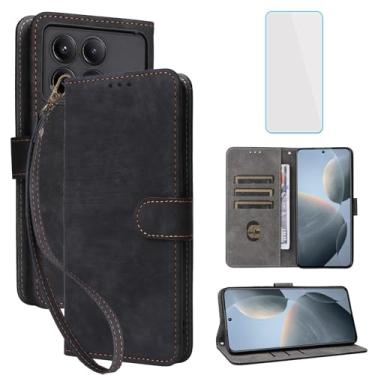 Imagem de IUQXU Capa carteira para celular Xiaomi Poco X6 Pro 5G com protetor de tela [bloqueio RFID] capa de celular flip de couro com suporte para cartão feminino e masculino para Xiaomi Redmi K70E 5G PocoX6