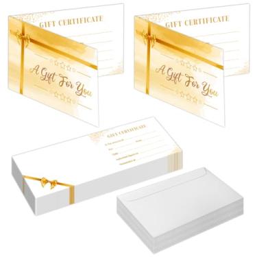 Imagem de 50 conjuntos de vales de presente para empresas, vales-presente em branco com envelopes, vales de presente para salão, restaurantes, spa, cupons de cliente de aniversário de casamento, 39 x 10 cm,