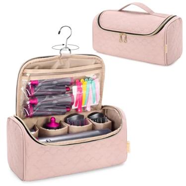 Imagem de Yarwo Estojo de viagem compatível com Dyson Airwrap Complete Styler todos os modelos e acessórios, bolsa de armazenamento portátil com gancho de pendurar para acessórios de modelador de cabelo, malva