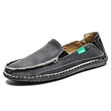 Imagem de Mocassins masculinos de lona, mocassins, antiderrapante, casual, sem cadarço, rasteira, para uso ao ar livre, tênis para caminhada, Cinza, 12