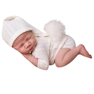 Imagem de Acessórios para sessão de fotos de bebês recém-nascidos de Natal, roupas de crochê, Papai Noel, chapéu vermelho, calças, adereços para fotografia, Branco, M