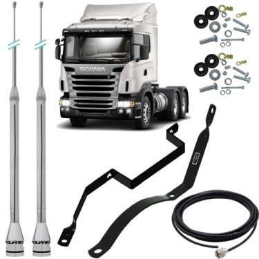 Imagem de 2 Antena Móvel Px Inox 2,70m Alongador 60cm Cabo 5,5m Suporte Traseiro