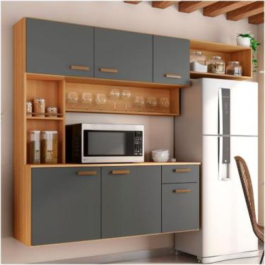 Imagem de Cozinha Compacta Suspensa Manu Poliman Moveis, Freijo UV/Grafite Aceti