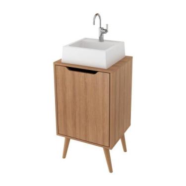 Imagem de Gabinete Banheiro 45cm 1 Porta Retrô Multimóveis CR10120, Amêndoa