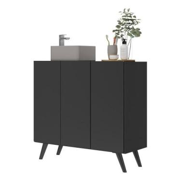 Imagem de Gabinete Banheiro 3 Portas Retrô 90cm Multimóveis V5030, Preto