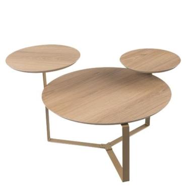Imagem de Mesa Centro 03 Tampos Chanfrada Pe Metal Dourado Hanover Artesano - Ar