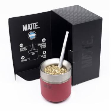 Imagem de Matte Conjunto de cabaça e bomba de erva mate de 184 g - Inclui DS Pro Box - Kit de conjunto de erva mate livre de BPA com canudo mate, design elegante, base antiderrapante (escarlate)
