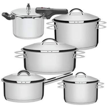 Imagem de Jogo De Panelas Pressão Inox Indução Fundo Triplo Tramontina, Inox, 20