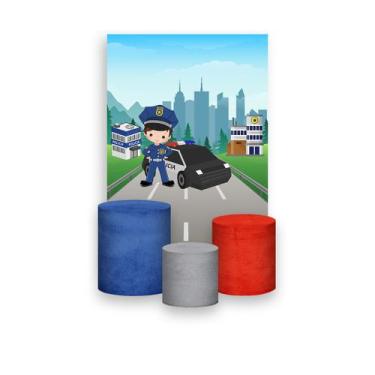 Imagem de Painel De Festa Vertical 1,50 x 2,20 + Trio De Capas Cilindro - Posto 