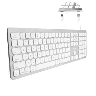 Imagem de Teclado Macally Ultra Slim USB com fio para Mac – Conveniente Hub de 2 portas USB com 20 teclas de atalho – Teclado Mac de tamanho completo com teclado numérico – Plug & Play para MacBook Pro/Air, iMac – Moldura de alumínio