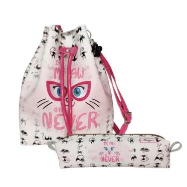 Imagem de Kit Infantil Bolsa e Estojo Gatinha Rosa Com Óculos, Magicc Bolsas