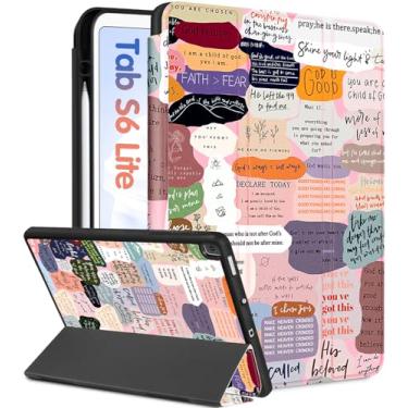 Imagem de Kidcube Capa para Samsung Galaxy Tab S6 Lite de 10,4 polegadas 2022/2020 para mulheres, meninas, crianças, capa fólio fofa com design de citações, design estético, despertar/hibernar, suporte para