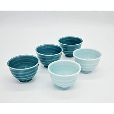 Imagem de TULGIGS Conjunto de copos de shot coreano Soju – 5 peças Coreia tradicional acabamento fosco cerâmica céu praia cor copo com estojo