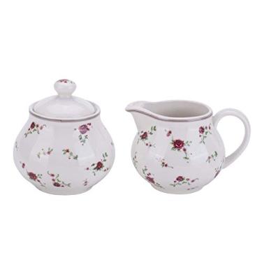 Imagem de Lonovel Conjunto de cremes e açúcar com tampas de porcelana vintage floral açucareiro e cremes em cerâmica bege açúcar e cremes para servir jantar em casa e cozinha, rosa