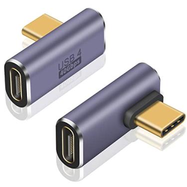 Imagem de Poyiccot Adaptador USB C de ângulo reto de 40 Gbps, 8 K a 60 Hz, 100 W, adaptador USB C de 90 graus, extensor macho para fêmea de ângulo reto, conector Thunderbolt 4 para iPhone/PC/Galaxy S23, pacote
