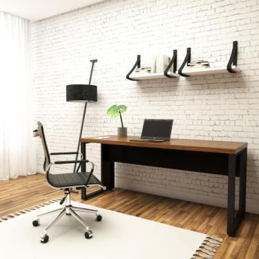 Imagem de Mesa Escrivaninha Reta Industrial 170cm Pés Metal - F5 Office G, Nogal