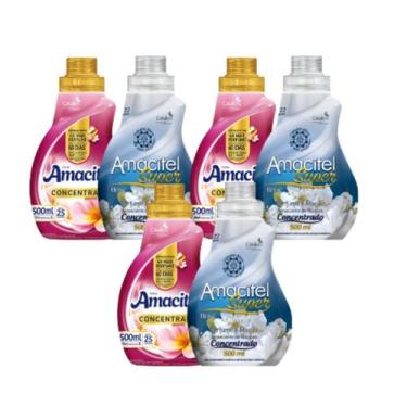 Imagem de Kit 6 Amaciante Roupas Concentrado Amacitel Cheiro Suave 500ml - CasaK