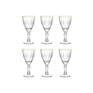 Imagem de Conjunto de 6 Taças para Água e Vinho Transparente com Borda Dourada 2