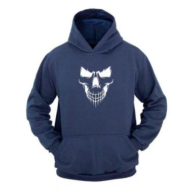 Imagem de Moletom Masculino Canguru Ragor Estampa Caveira Skull Capuz, P, Azul