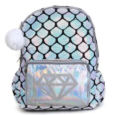 Imagem de Mochila Infantil Clio Paetês Holográfica Chaveiro Pompom Feminina - Cl