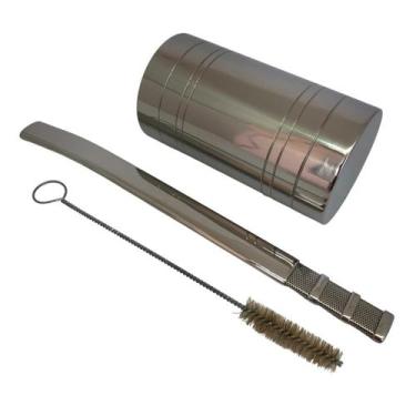 Imagem de Kit tereré cuia copo redondo recartilhado 300ml prata + bomba tela clá