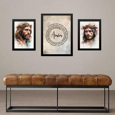 Imagem de Set 3 Quadros Jesus Cristo - Pai Nosso - Quadros On-line, Moldura Pret