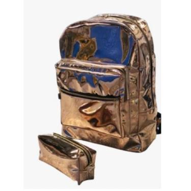 Imagem de Mochila Holográfica Escolar Juvenil  Estojo Holográfico rose escolar j