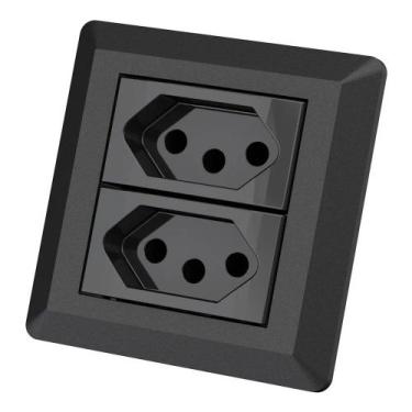 Imagem de Mini Espelho C/ 2 Tomadas 10a Embutir Para Móveis - Preto - QTMOV