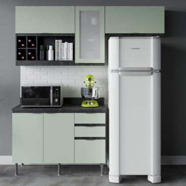 Imagem de Cozinha Modulada 3 Peças com Tampo Orquídea Tecno mobili - Marmore Lunar/Verde Mar