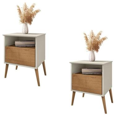 Imagem de Mesa de Cabeceira Kit 2 45cm 1 Gaveta Caribe B02 Off White/Naturalle -