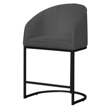 Imagem de Poltrona Banqueta Decorativa Mia Luxo Base Metal Preta Suede  - Estopa