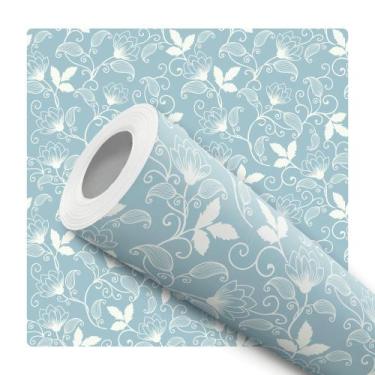 Imagem de Papel De Parede Adesivo Lavável Provençal Flores Azul 12m - DELIQUADRO