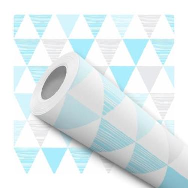 Imagem de Papel De Parede Adesivo Lavável Triângulos Azul Cinza Branco Claro  - 