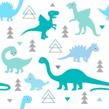 Imagem de Papel de Parede Vinílico Autoadesivo Lavável Dinossauro Azul Verde Men