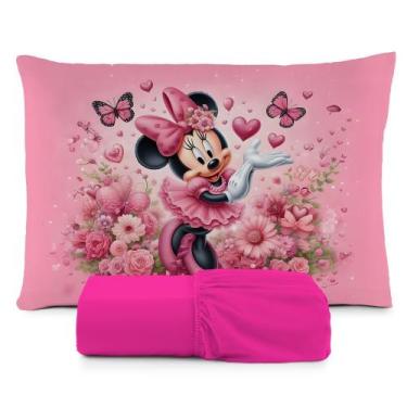 Imagem de Lençol solteiro 2 pçs fronha estampada - Amora enxovais, minnie pink